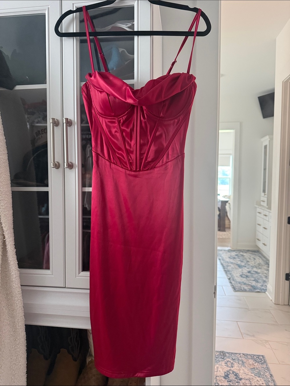 Corset Red Satin Midi Dress